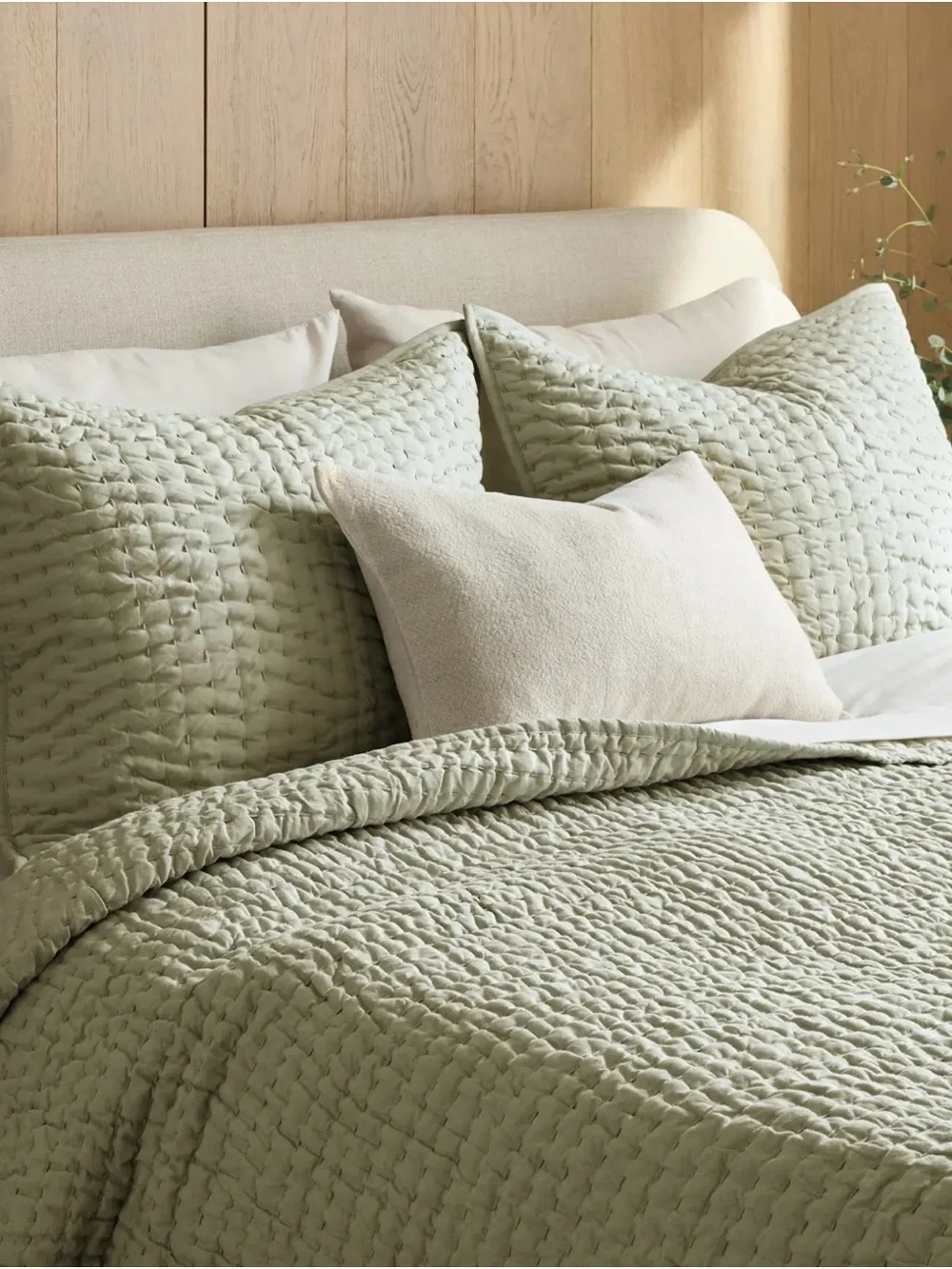 Quince NWOT European Linen Cotton Stitch Quilt Sage Green. No Shams